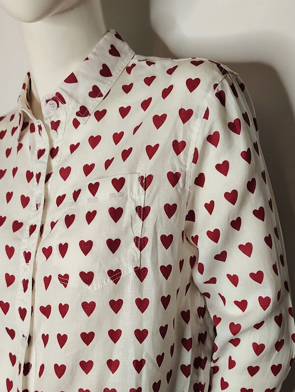Burberry London Red Heart Print Linen Shirt Sz Large - Picture 6 of 16